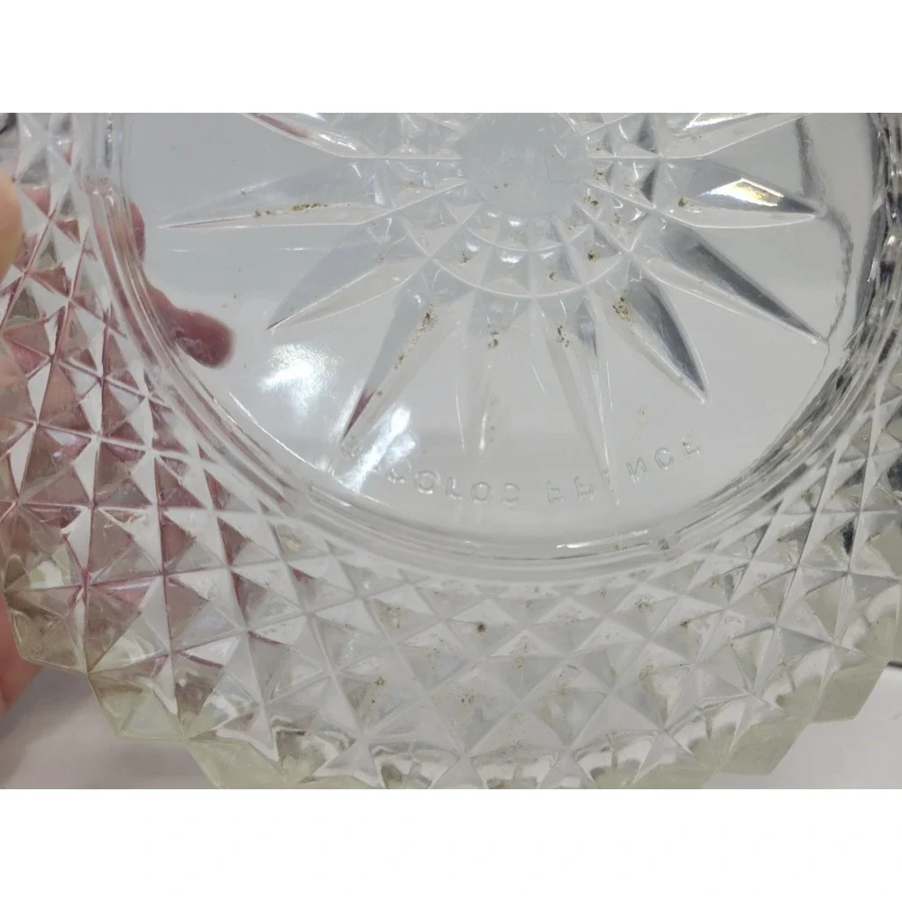 Arcoroc France‎ Clear Pressed Glass Serving Bowl Starburst Diamond Cut 7.5 Inch